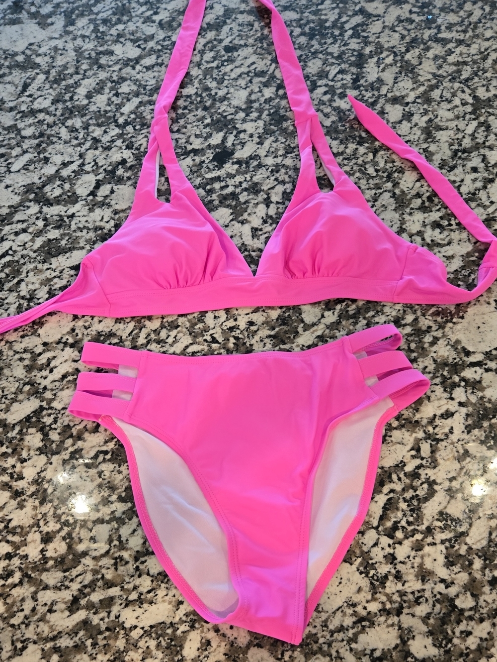 Salty Wave Neon Pink Strappy Bikini Set